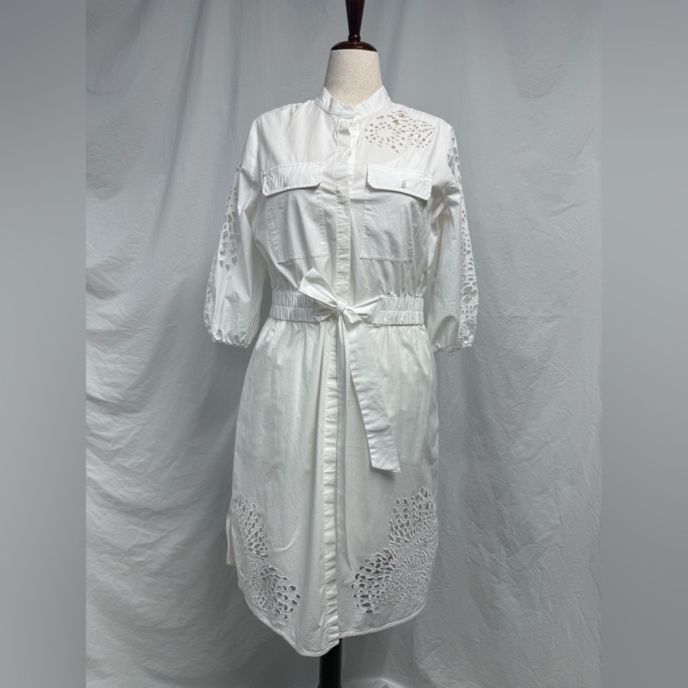 White House Black Market White Eyelet 3/4 Sleeve Midi Dress
